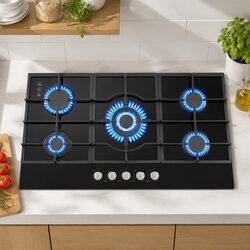90cm 5 Burner Gas Cooktop with Durable Tempered Glass