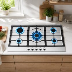 90cm Gas Cooktop with 5 Burners and Stainless Steel Finish