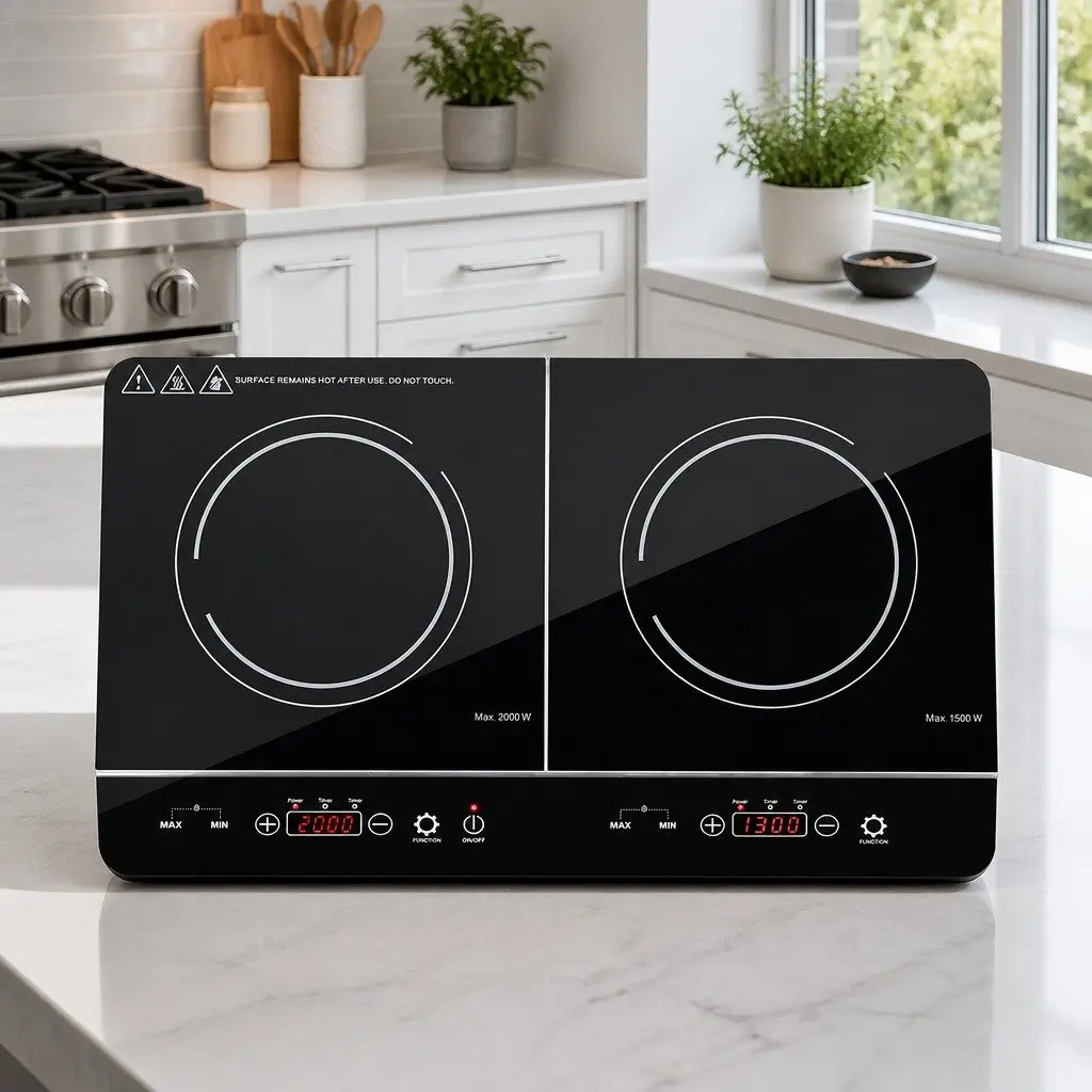 Induction Cooktop Ceramic Glass 60cm Black 2 Cooking Zones