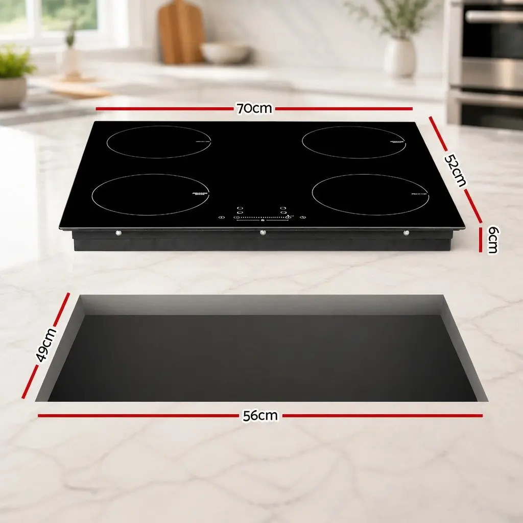 Induction Cooktop Black Ceramic Glass 70cm 4 Zones
