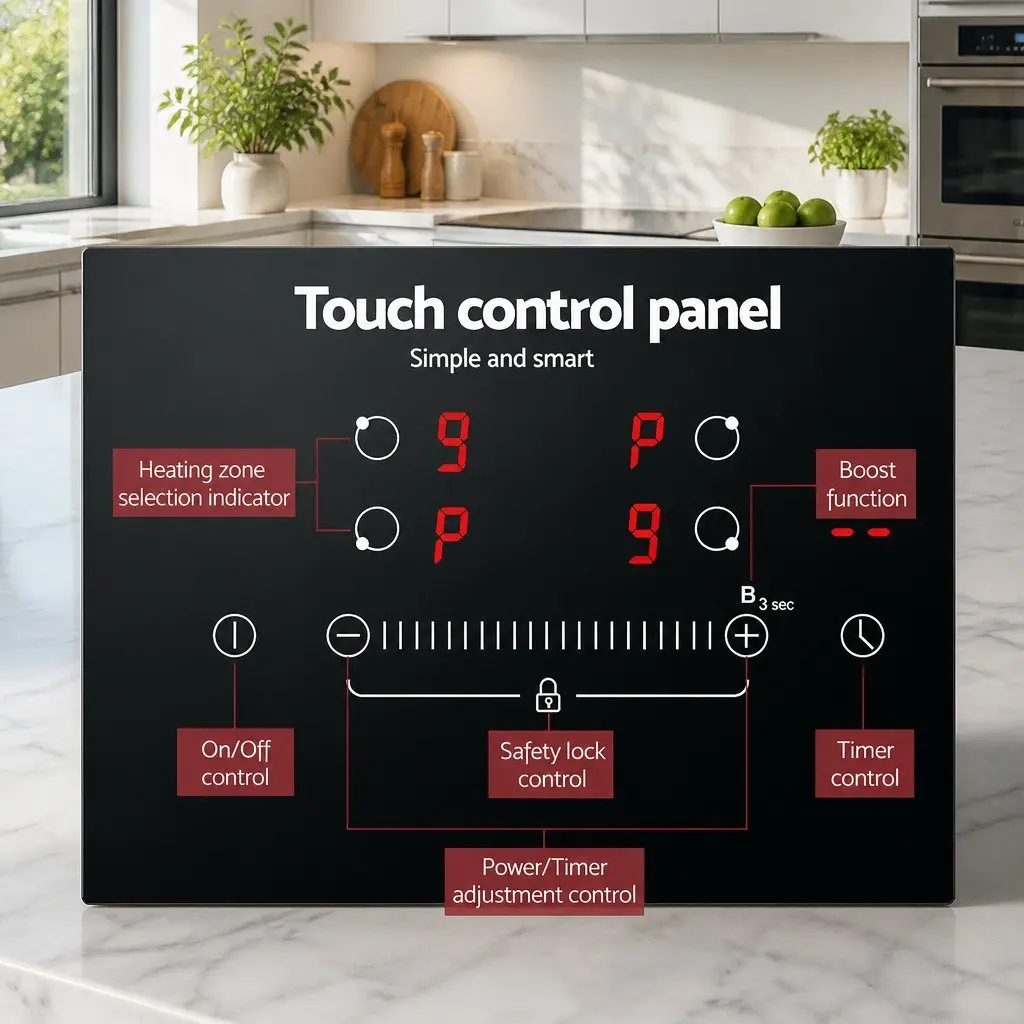 Induction Cooktop Black Ceramic Glass 70cm 4 Zones