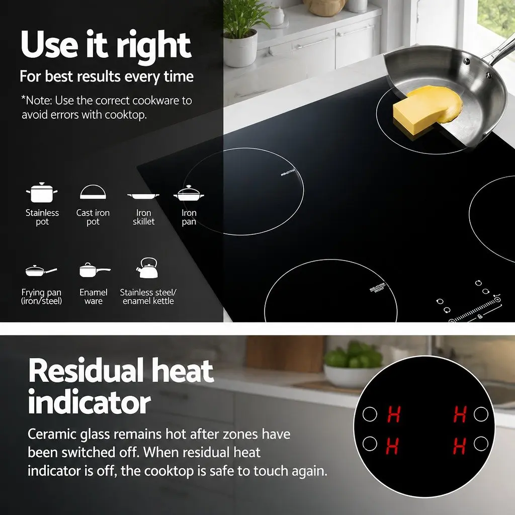 Induction Cooktop Black Ceramic Glass 70cm 4 Zones
