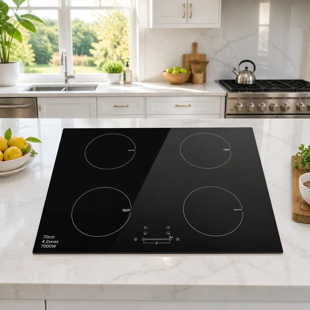 Induction Cooktop Black Ceramic Glass 70cm 4 Zones