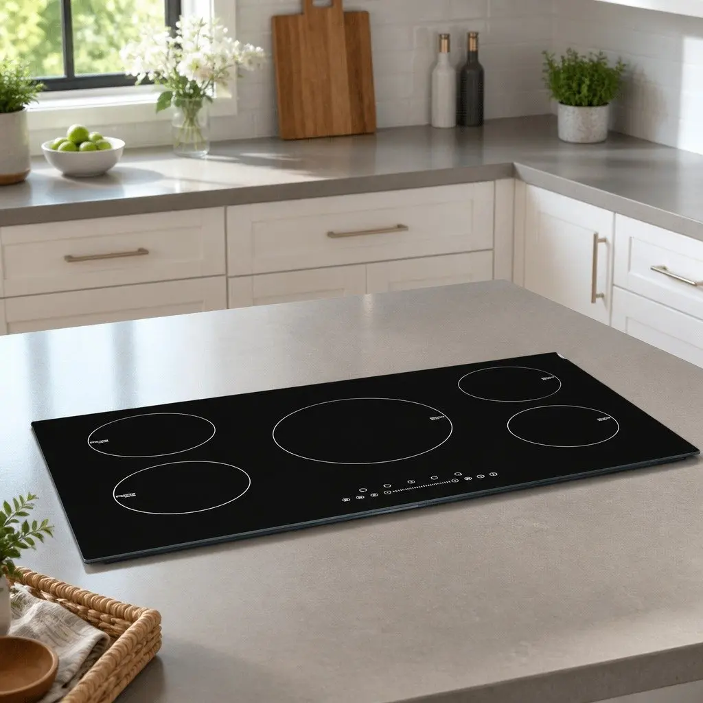 Induction Cooktop Black Glass 90cm Electric Stove 5 Cooking Zones Touch Control