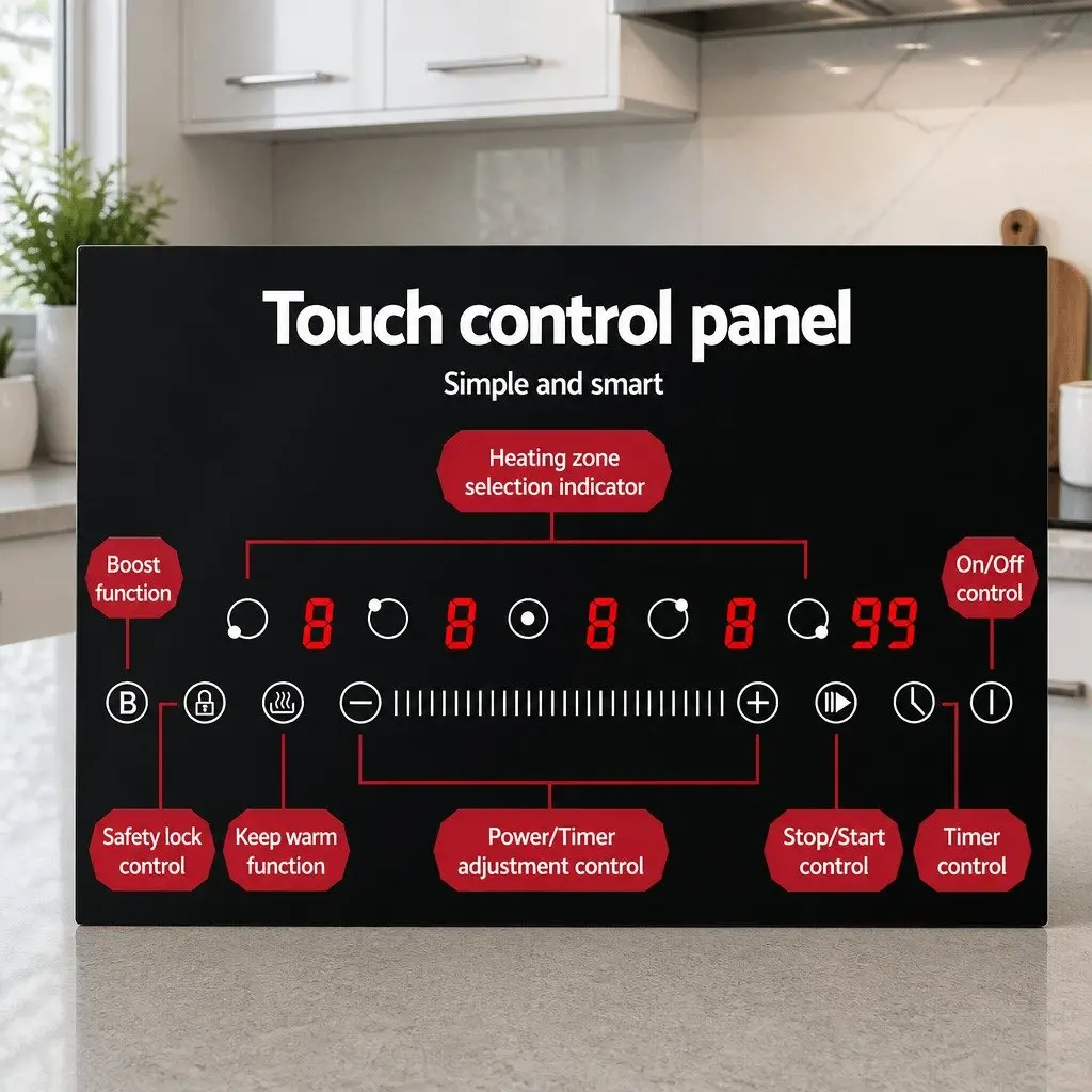 Induction Cooktop Black Glass 90cm Electric Stove 5 Cooking Zones Touch Control