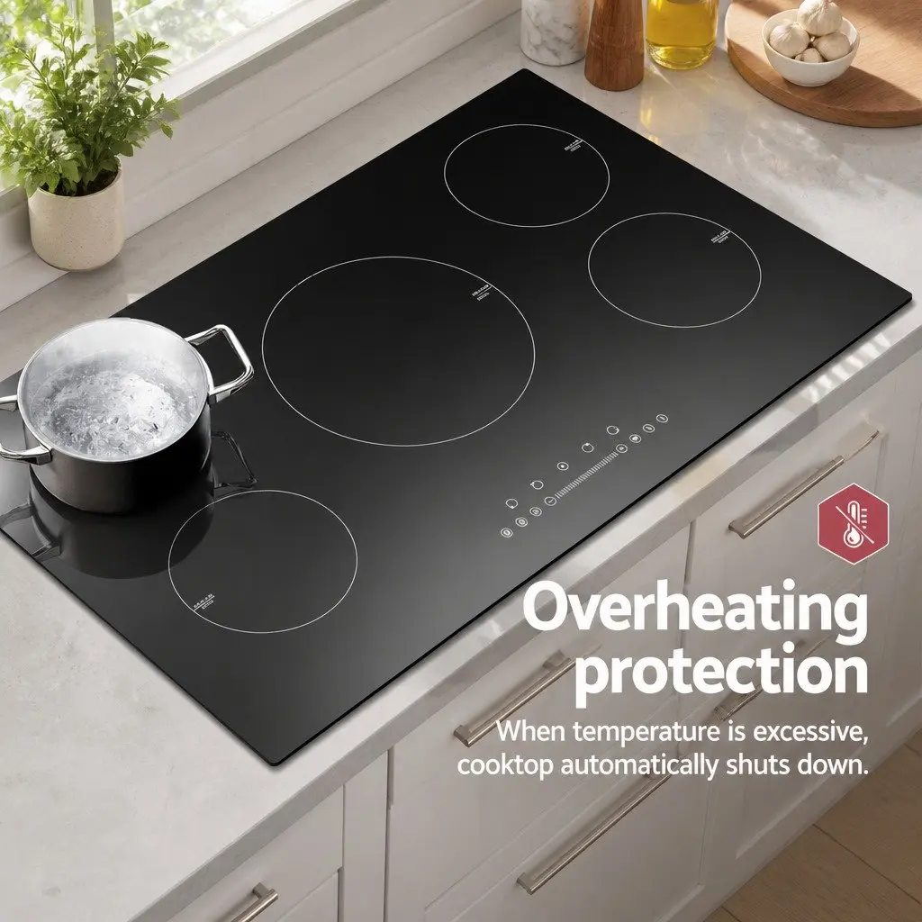 Induction Cooktop Black Glass 90cm Electric Stove 5 Cooking Zones Touch Control
