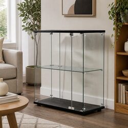 Black Glass Display Cabinet with 2 Tier Shelves