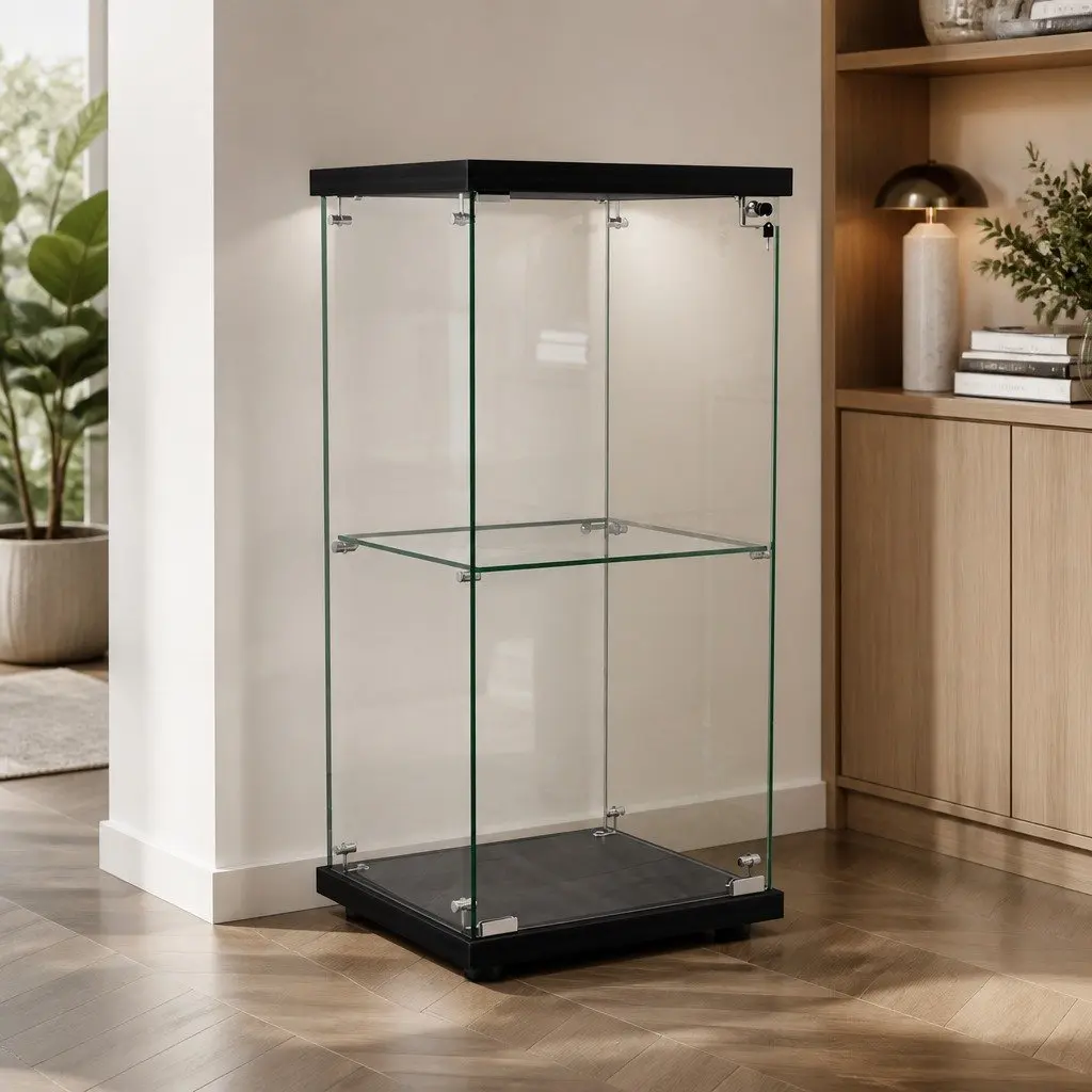 Glass Display Cabinet with Locking Door and Black Finish
