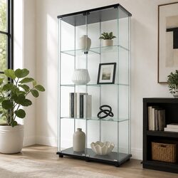 Elegant 4-Tier Glass Display Cabinet with Magnetic Doors