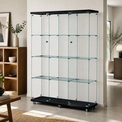Glass Display Cabinet 169cm Tall 4 Tier Lockable Wheeled Storage Showcase