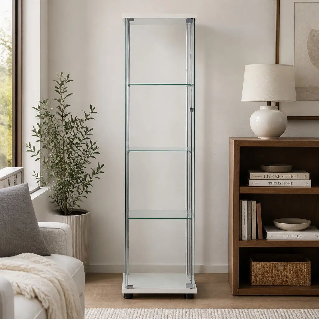 4-Tier Tempered Glass Storage Cabinet in White