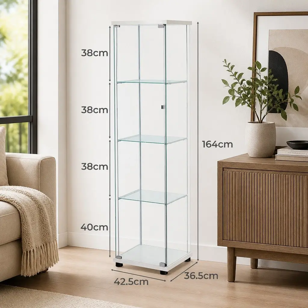 4-Tier Tempered Glass Storage Cabinet in White