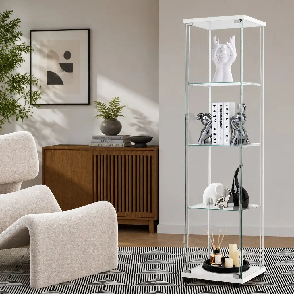 4-Tier Tempered Glass Storage Cabinet in White