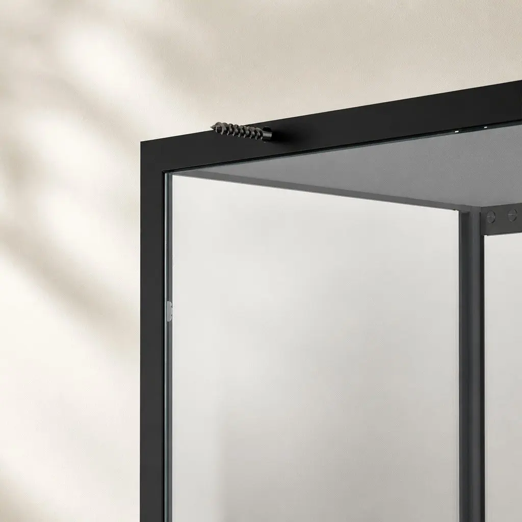 Glass Display Cabinet Tempered Glass 160cm Black Steel Frame 4 Tier