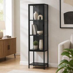 Stylish 4-Tier Glass Display Cabinet with Tempered Shelves