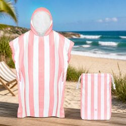 Premium Adult Hooded Poncho Towel - Quick Dry Cabana Stripe