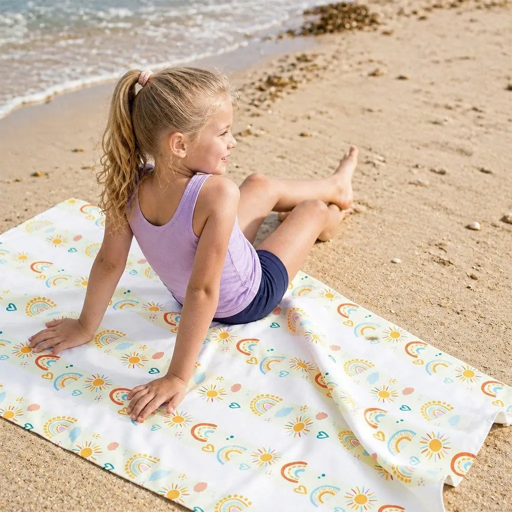 Kids Beach Towel Quick Dry Compact Lightweight Sand Free Pool Rainbow Road Child Size