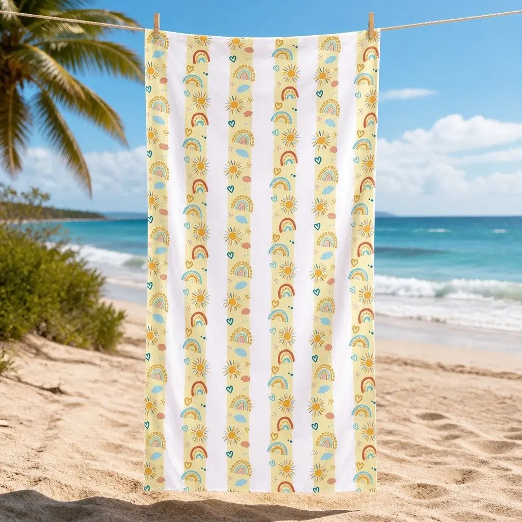 Kids Beach Towel Quick Dry Compact Lightweight Sand Free Pool Rainbow Road Child Size