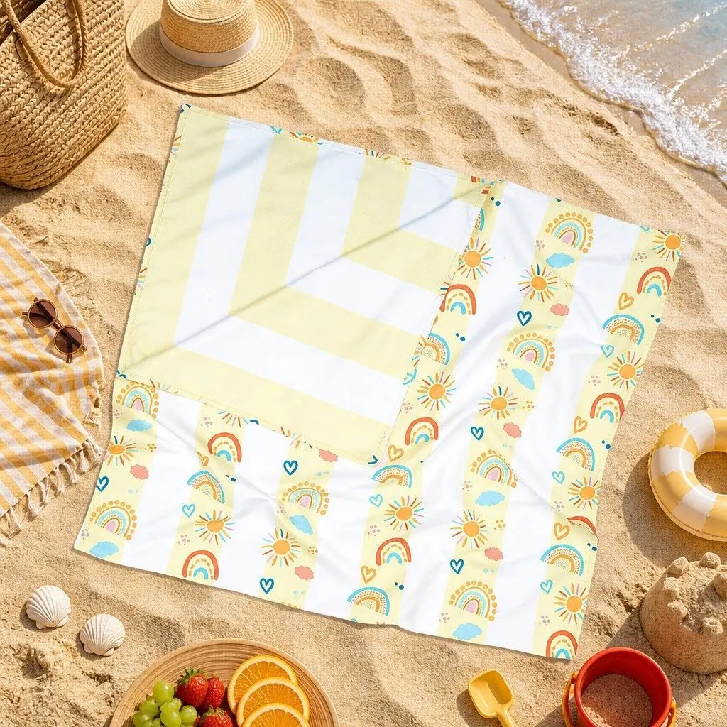 Kids Beach Towel Quick Dry Compact Lightweight Sand Free Pool Rainbow Road Child Size
