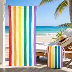 Large Quick-Dry Cabana Striped Beach Towel in Rainbow Skies