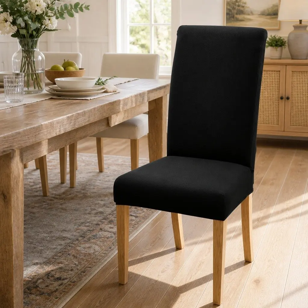 Set of 6 Stretchable Black Dining Chair Covers