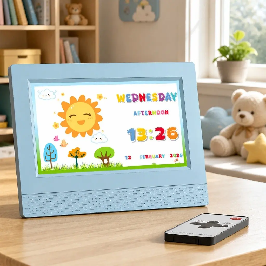 7 Inch LCD Alarm Clock for Kids in Blue