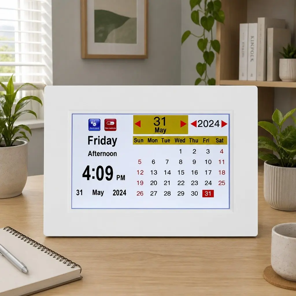 Digital Day Clock ABS Plastic 8 Inch LCD White