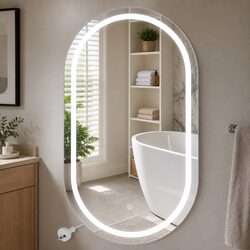 LED Wall Mirror Oval Anti-fog Bathroom Vanity Light 50x75cm Adjustable