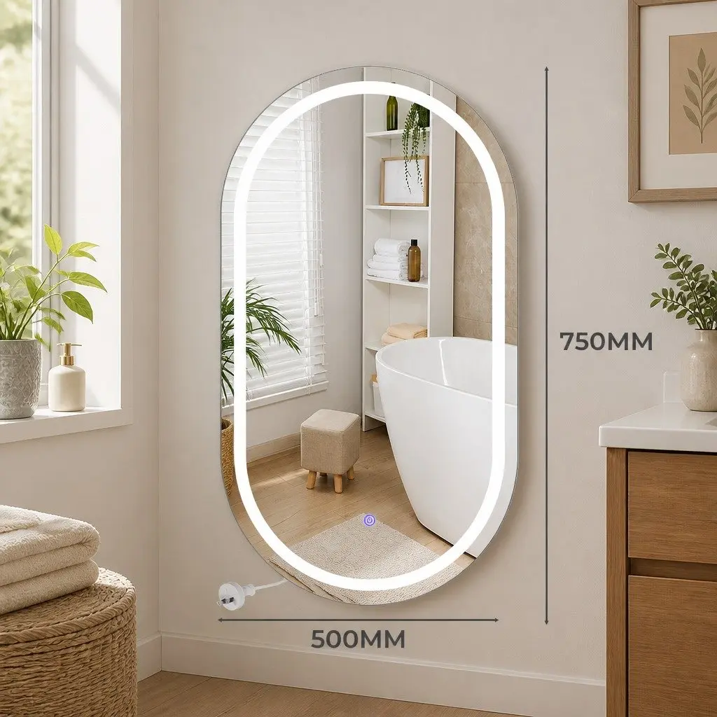 LED Wall Mirror Anti-fog 50x75cm Adjustable Lighting