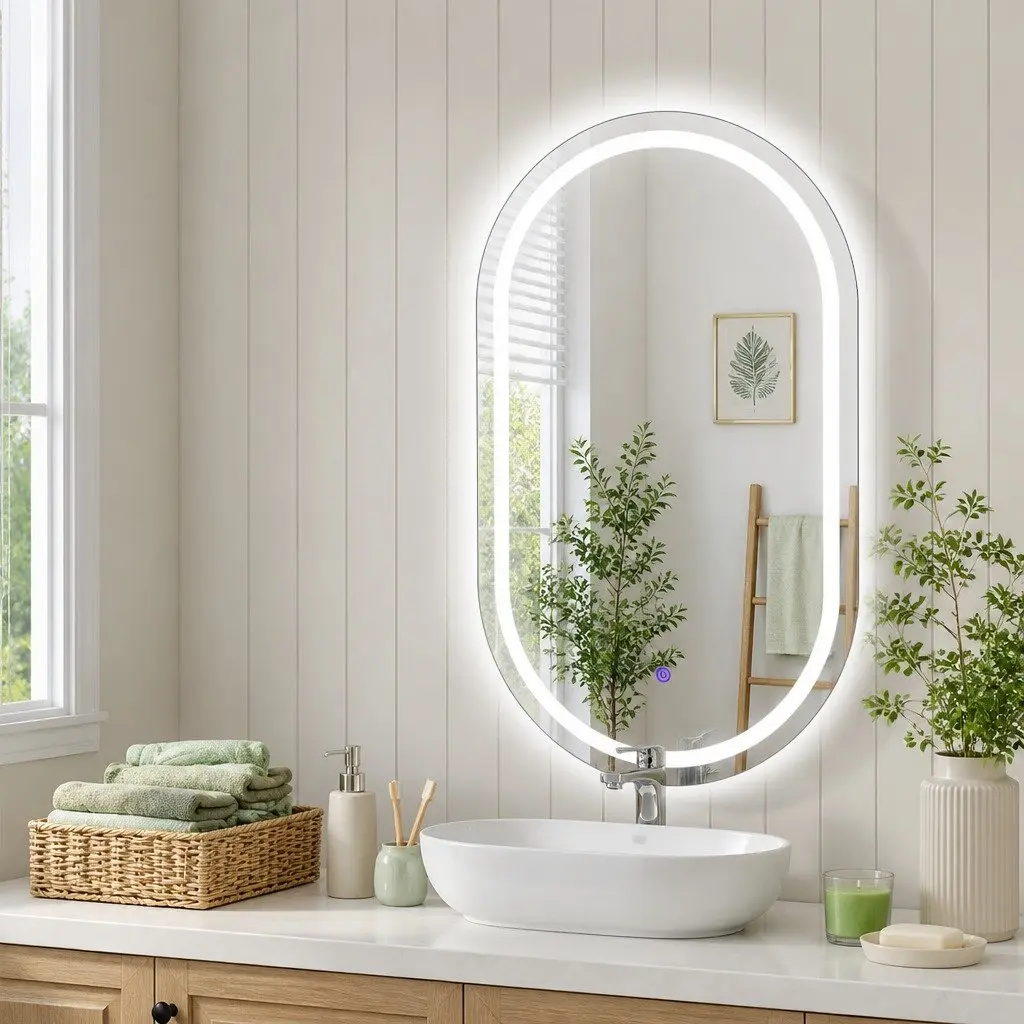 LED Wall Mirror Anti-fog 50x75cm Adjustable Lighting