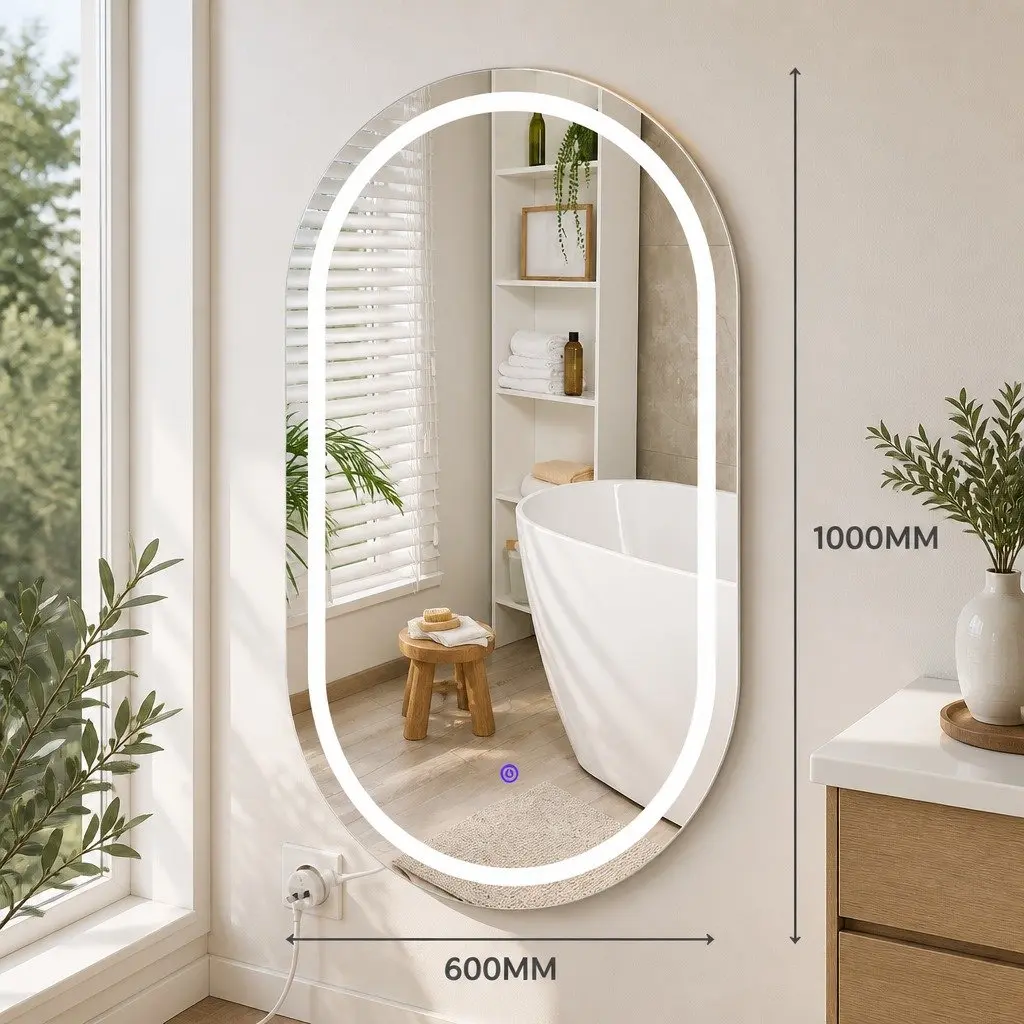 LED Wall Mirror Anti-fog 60x100cm Adjustable Brightness Mirror Glass Oval