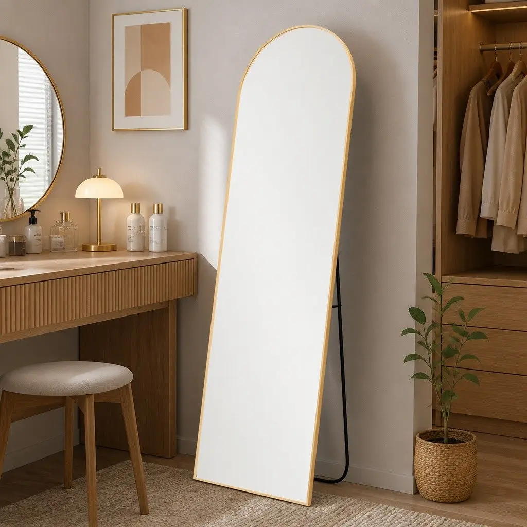 Gold Frame Arched Full Length Mirror for Bedroom