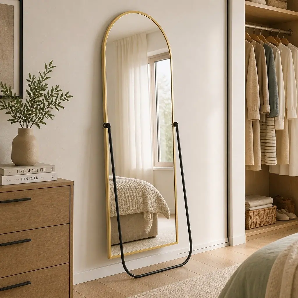Gold Frame Arched Full Length Mirror for Bedroom