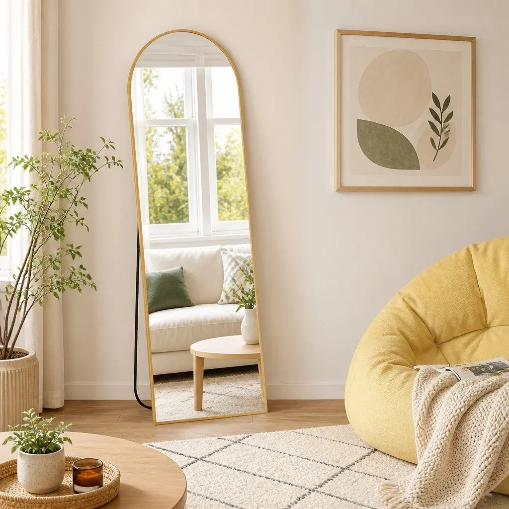 Gold Frame Arched Full Length Mirror for Bedroom
