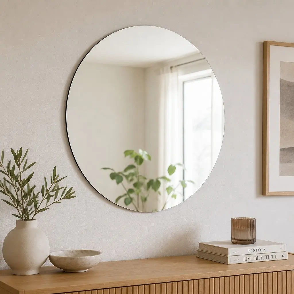 50cm Round Frameless Glass Wall Mirror for Home
