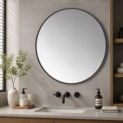 60cm Round Bathroom Wall Mirror with Durable Black Frame