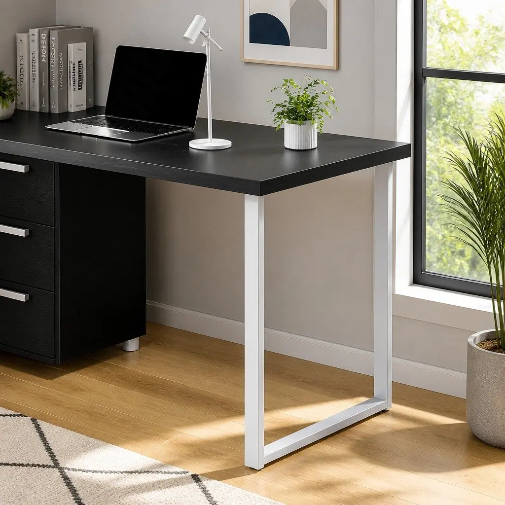 Computer Desk with 3 Drawers Black Office Workstation 140cm Wide Study Table