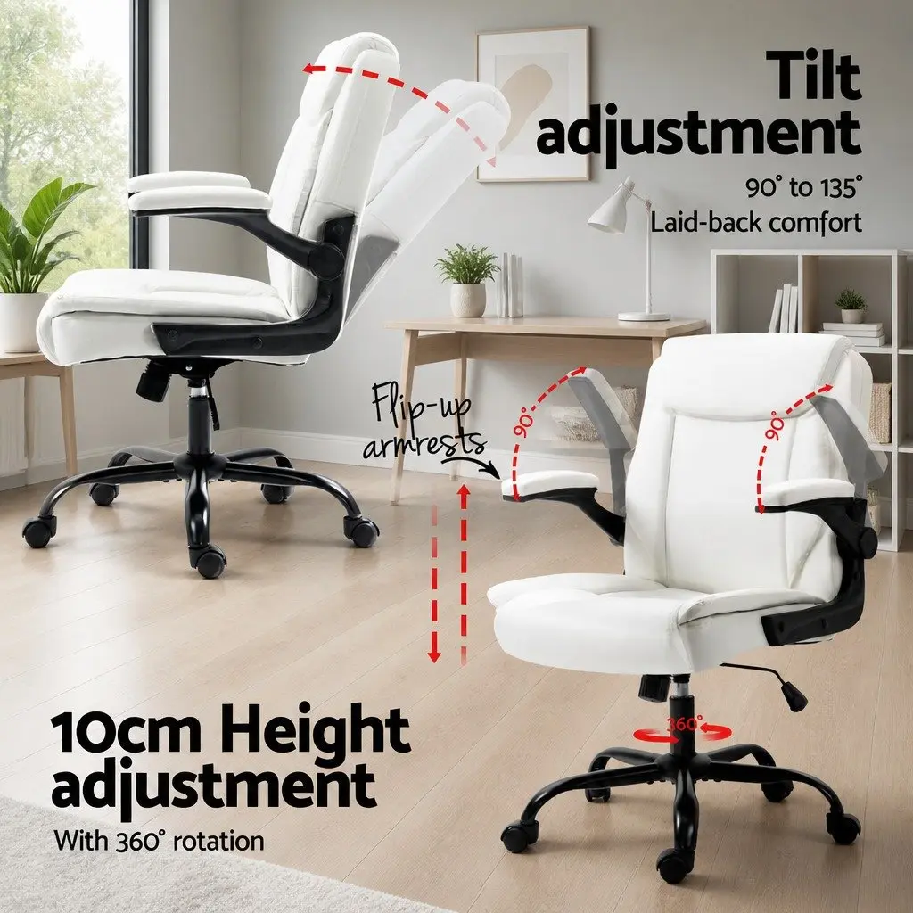Computer Desk and Office Chair Combo Set White Contemporary Design with Storage