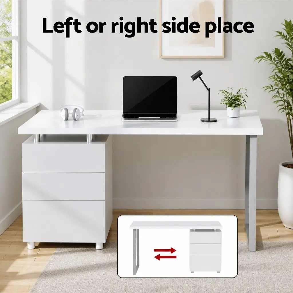 White Computer Desk with 3 Drawers 140cm