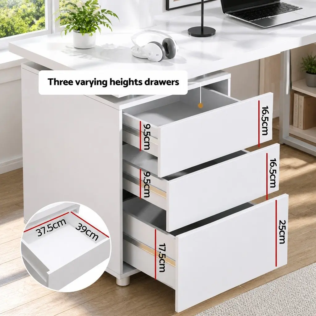 White Computer Desk with 3 Drawers 140cm