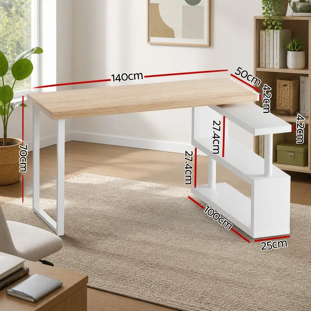 Computer Desk with Rotatable Bookshelf for Work