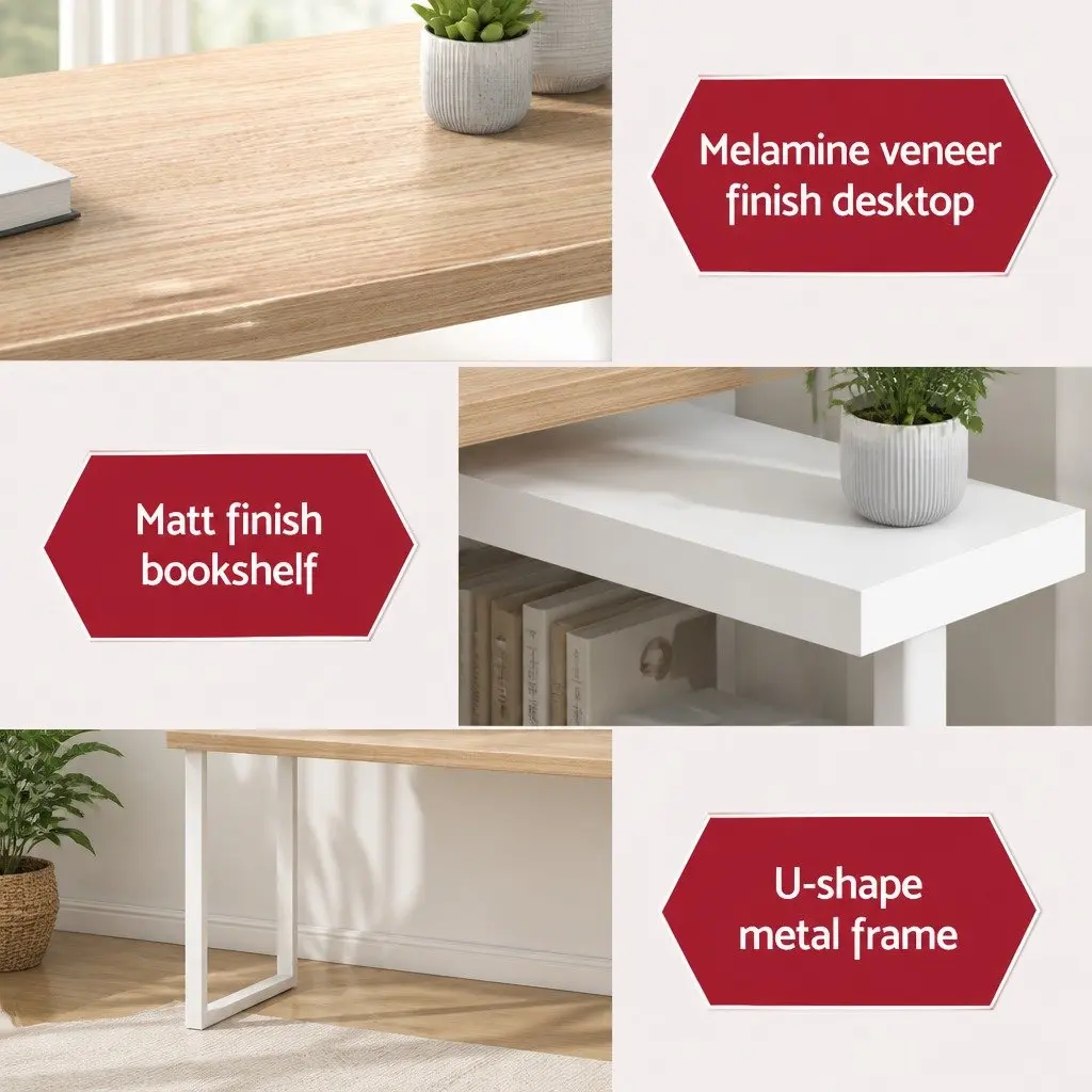 Computer Desk with Rotatable Bookshelf for Work