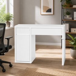Stylish White Computer Desk with 2 Drawers and Cabinet