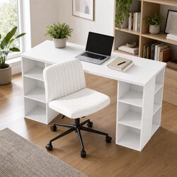 Ergonomic Office Desk and Chair Set with 6 Storage Shelves