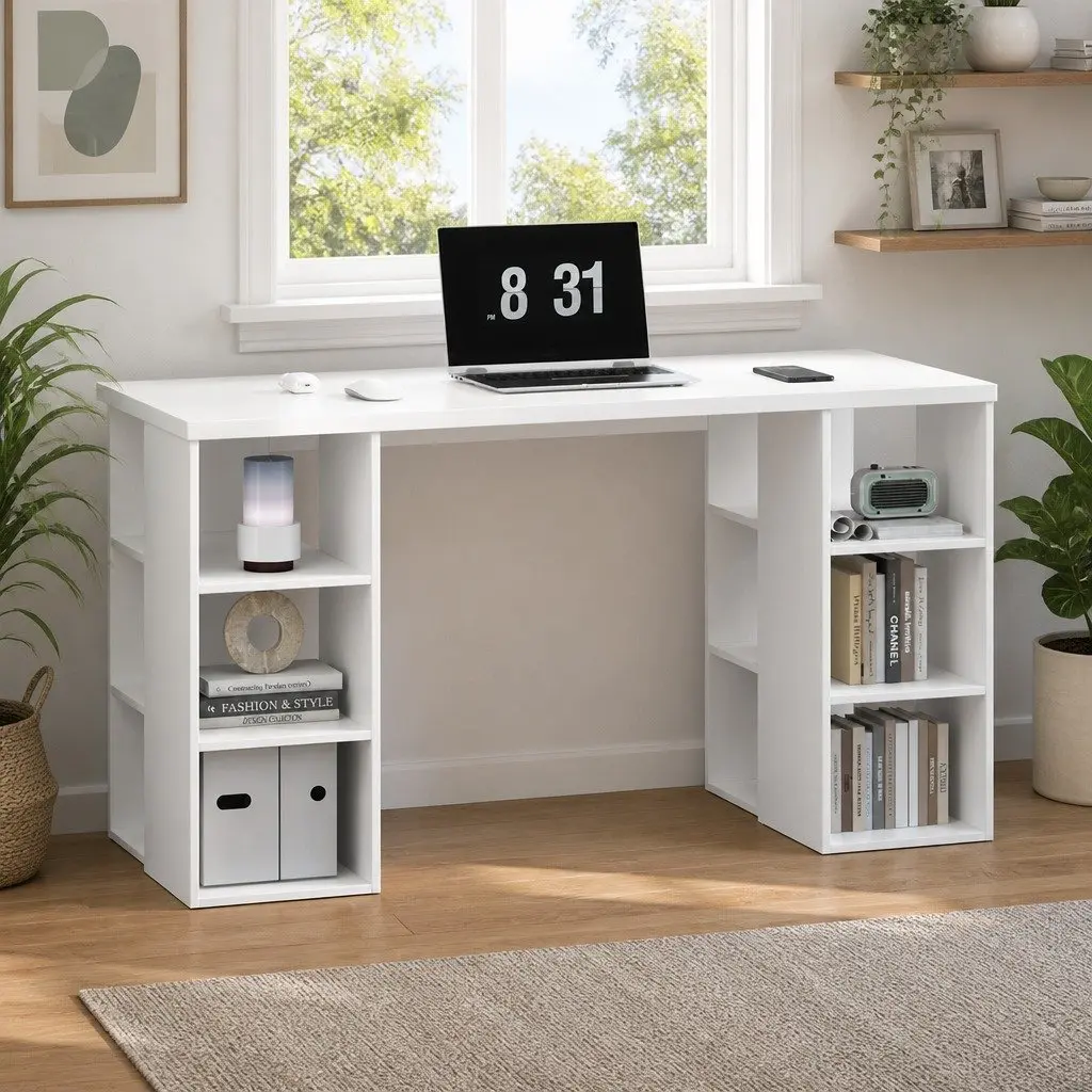 White Computer Desk with Dual Shelving 150CM