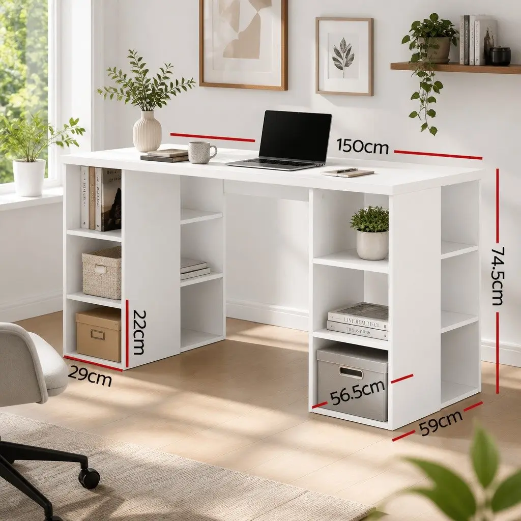 White Computer Desk with Dual Shelving 150CM