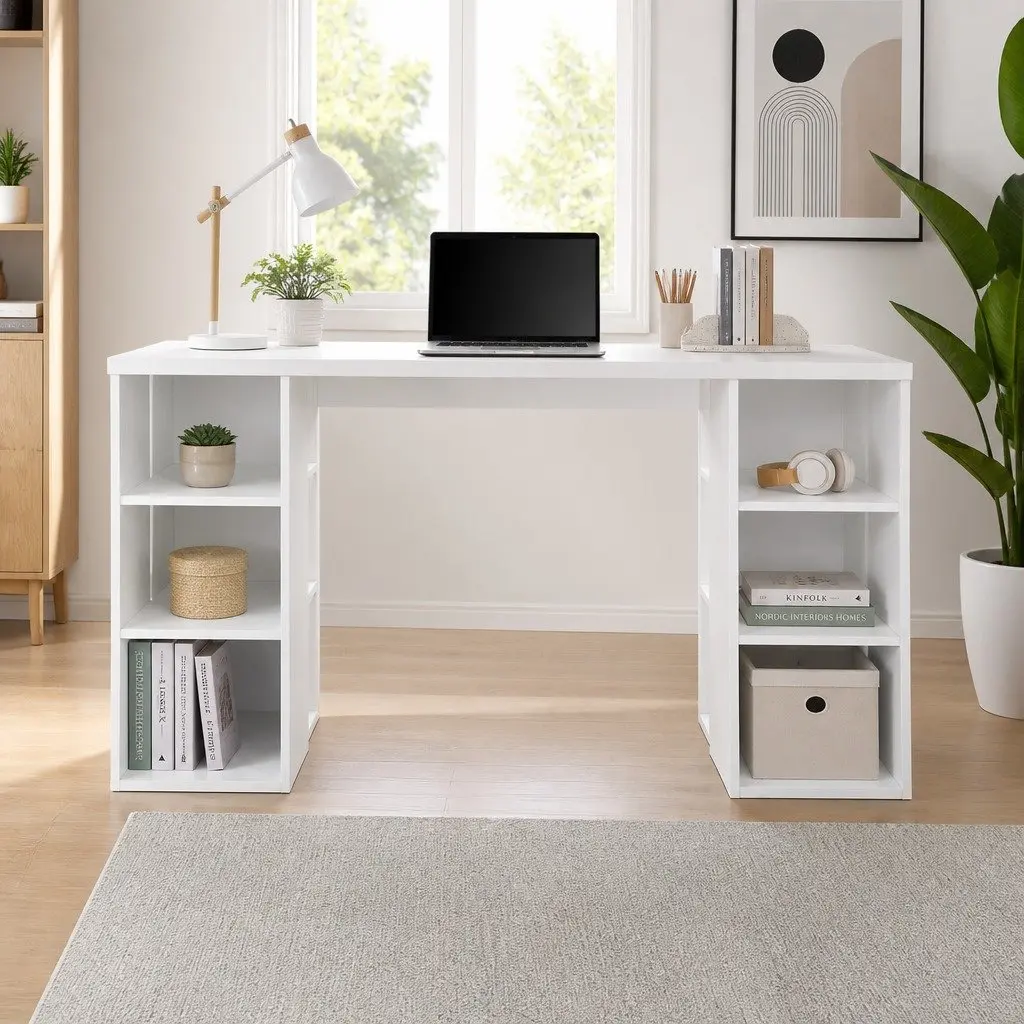 White Computer Desk with Dual Shelving 150CM