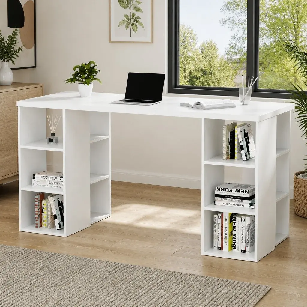 White Computer Desk with Dual Shelving 150CM
