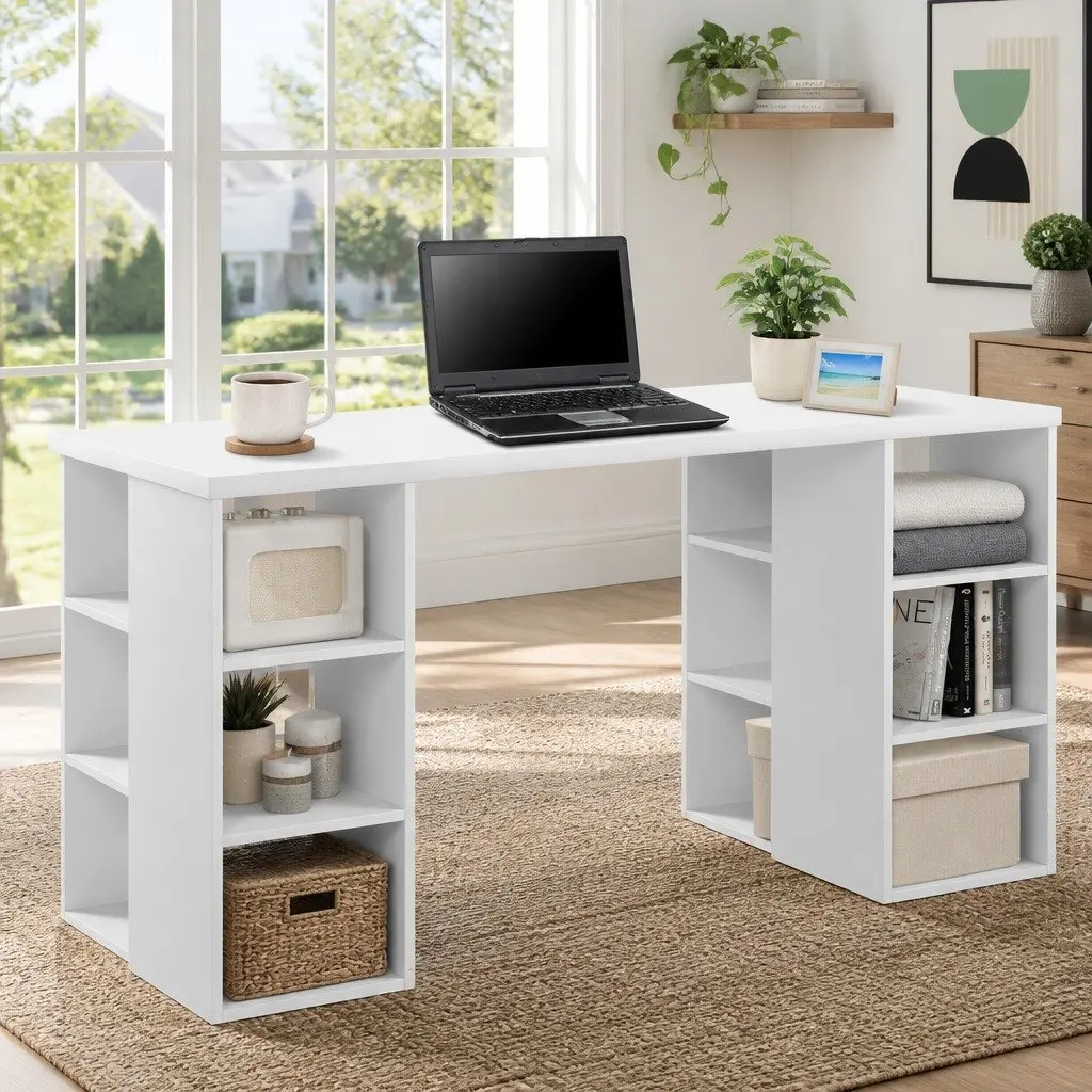 White Computer Desk with Dual Shelving 150CM
