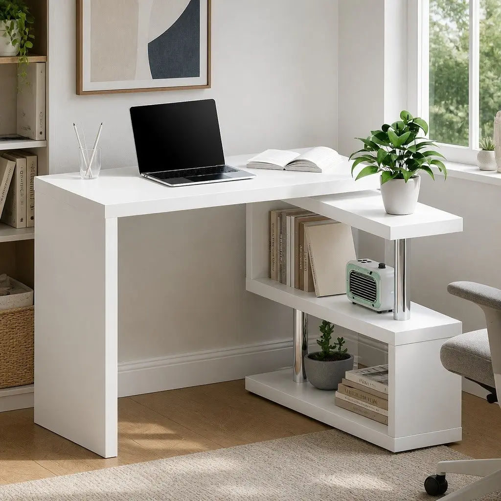 L-Shape Computer Desk with Rotatable Shelf